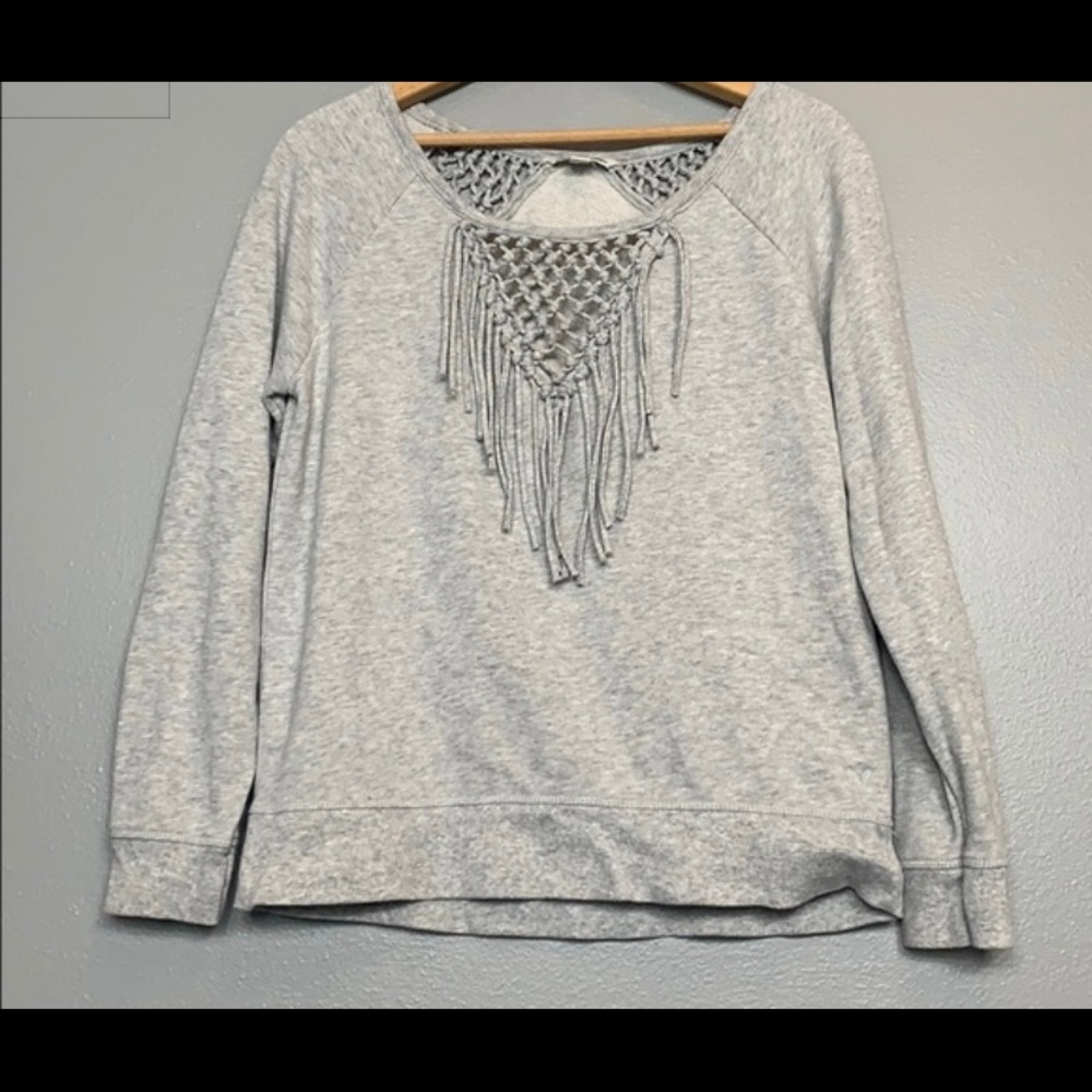 American Eagle gray sweatshirt with fringe. Size XL